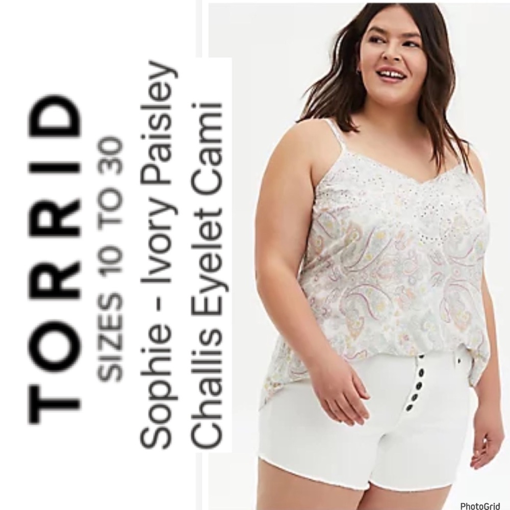 Torrid 1 plus size Sophie ivory paisley Challis eyelet cami